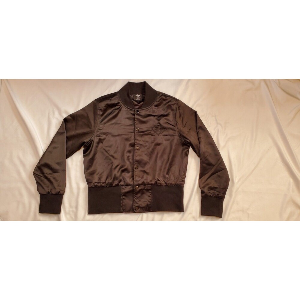 Beast Mode Marshawn Lynch Womens Black Satin Bomber Jacket Size Large
